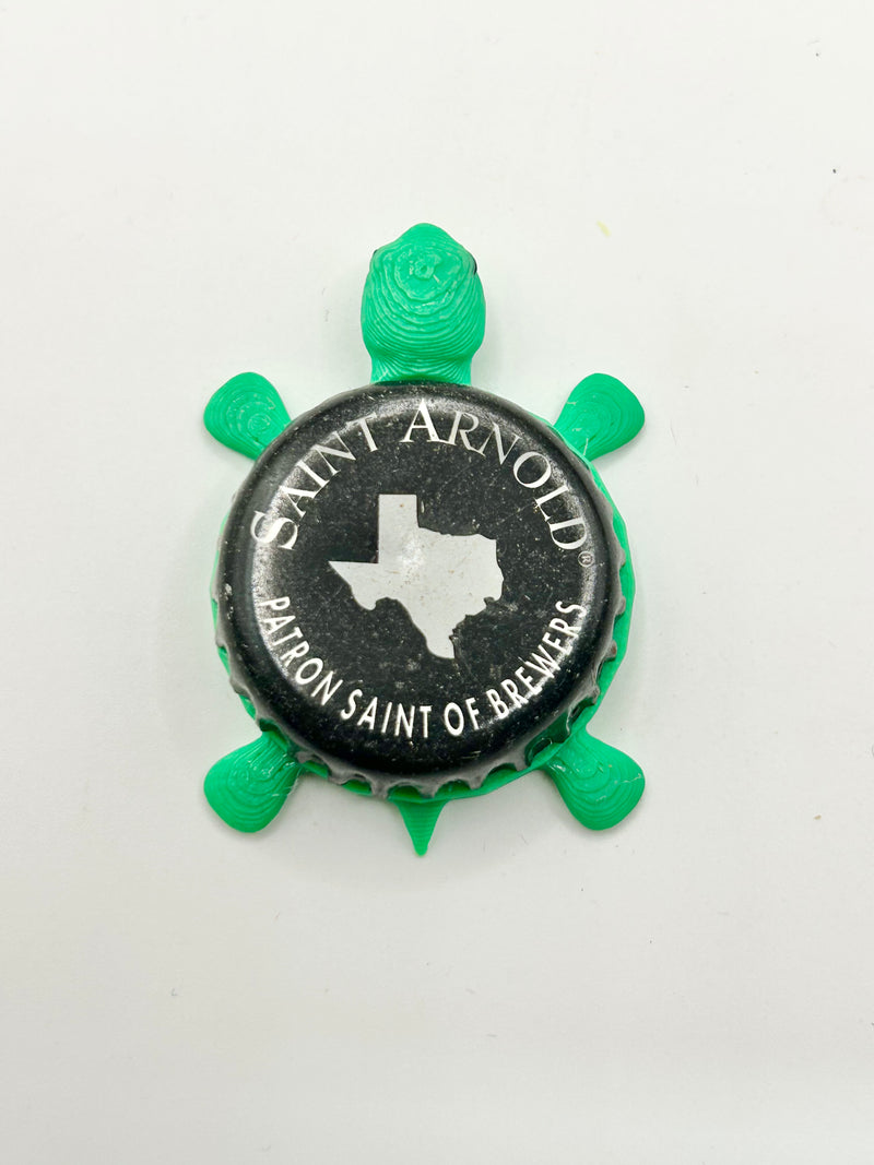 Saint Arnold Brewing (Black) - Bottle Cap Magnet Turtle Shell Shocked Art