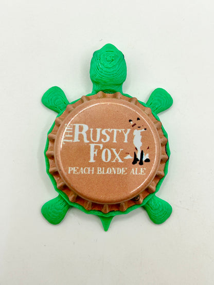 The Rusty Fox Peach Blonde Ale - Bottle Cap Magnet Turtle Shell Shocked Art