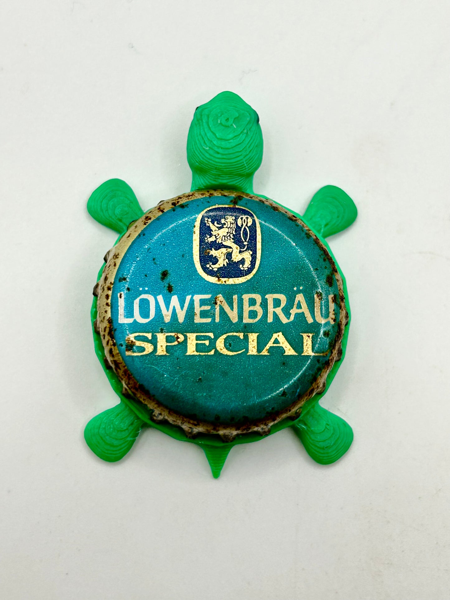 Lowenbrau Special - Bottle Cap Magnet Turtle Shell Shocked Art