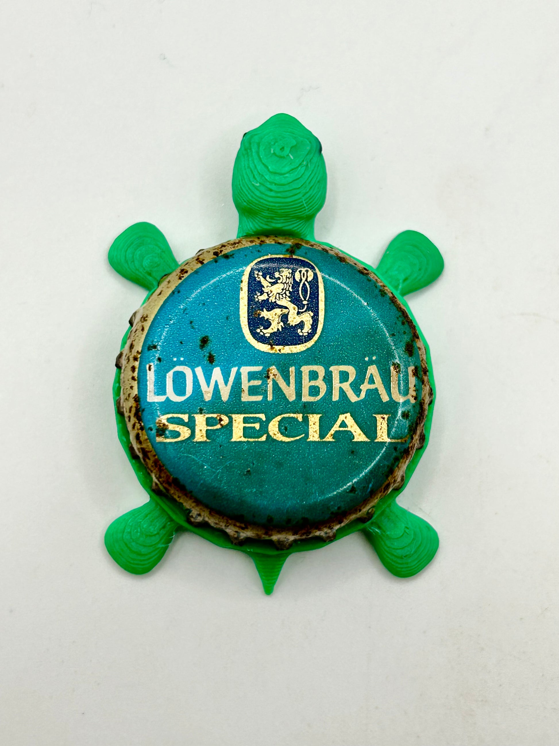 Lowenbrau Special - Bottle Cap Magnet Turtle Shell Shocked Art