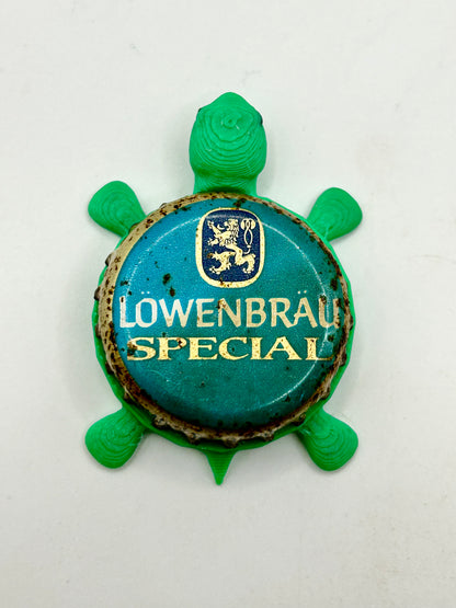 Lowenbrau Special - Bottle Cap Magnet Turtle Shell Shocked Art