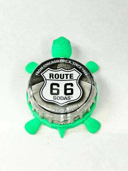 Route 66 Sodas - Bottle Cap Magnet Turtle Shell Shocked Art