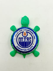 Edmonton Oilers Stanley Cup Champions (1985) - Bottle Cap Magnet Turtle Shell Shocked Art