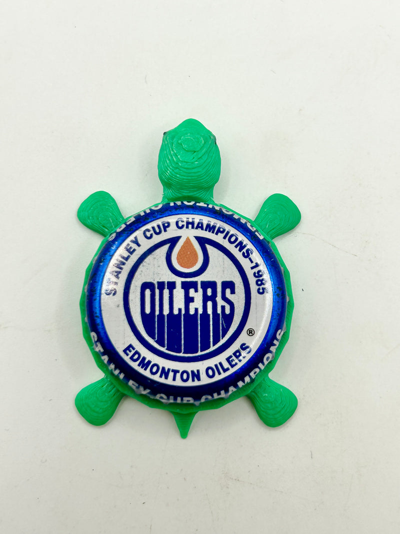 Edmonton Oilers Stanley Cup Champions (1985) - Bottle Cap Magnet Turtle Shell Shocked Art