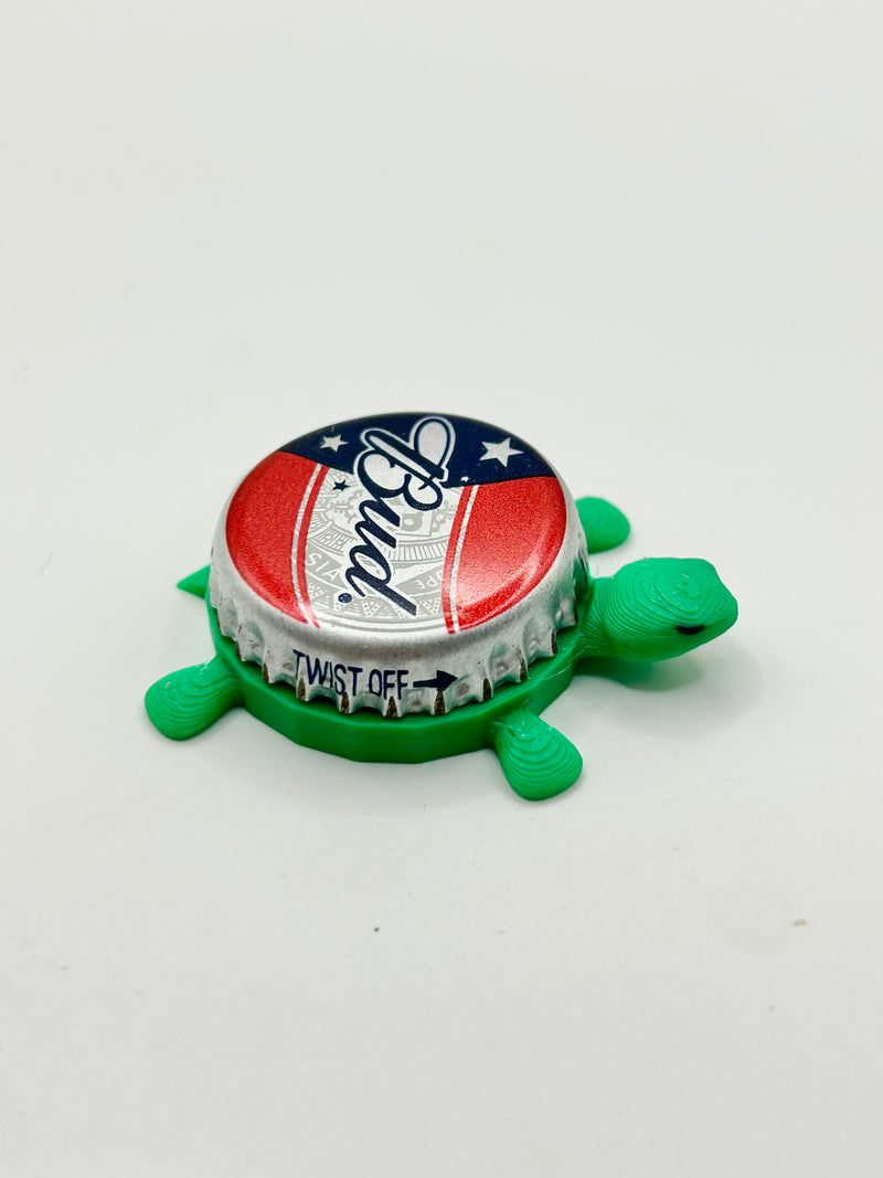 Bud (Budweiser, Patriotic Flag) - Bottle Cap Magnet Turtle Shell Shocked Art