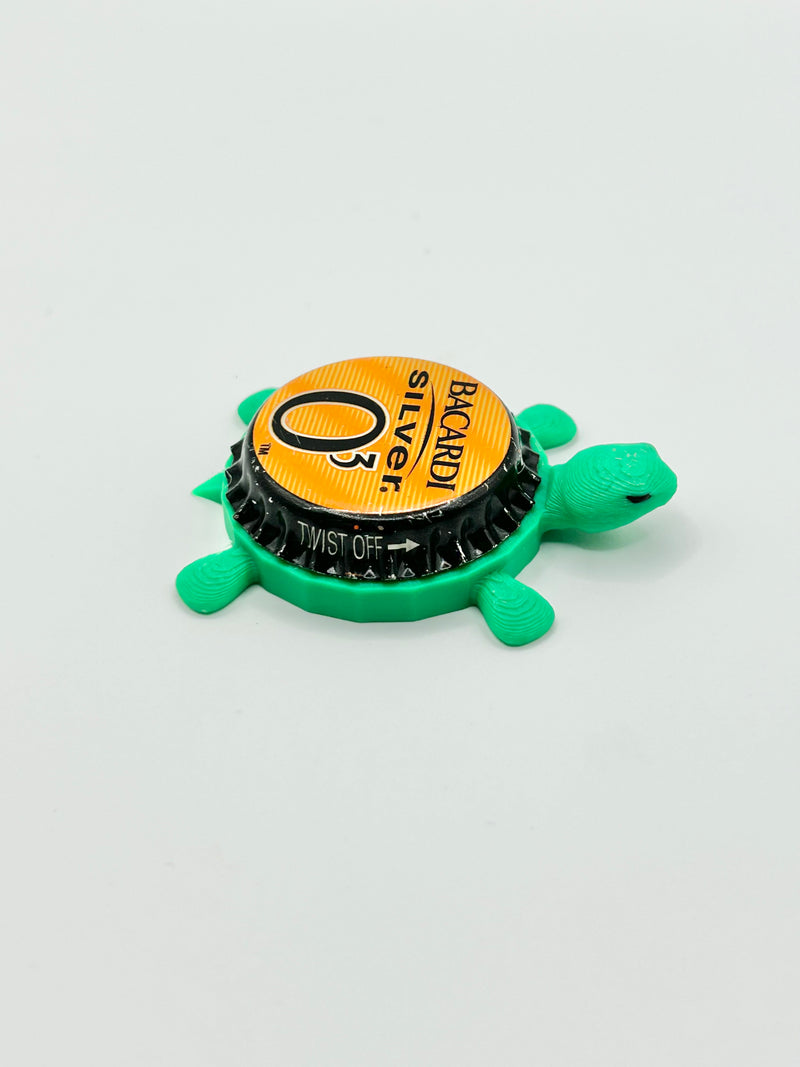 Bacardi Silver O3 - Bottle Cap Magnet Turtle Shell Shocked Art
