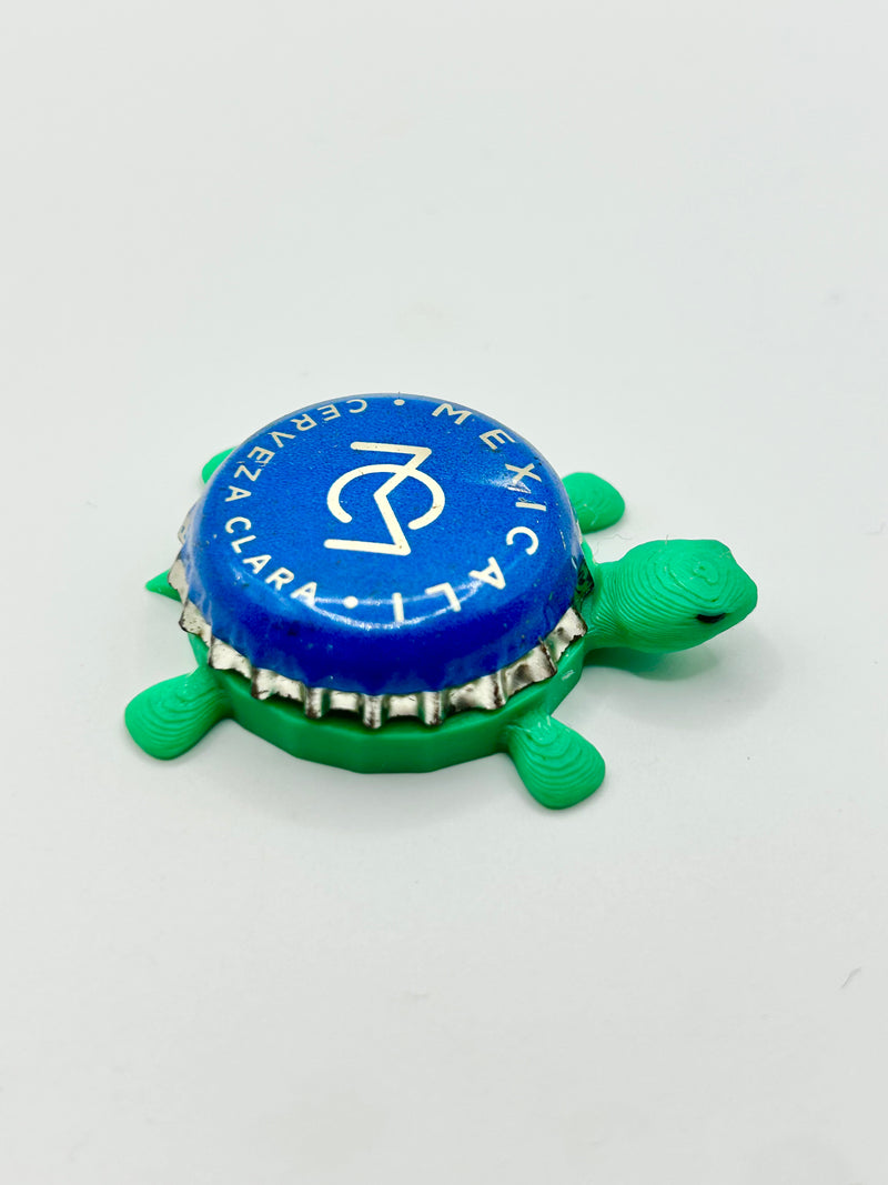 Mexicali Cerveza Clara - Bottle Cap Magnet Turtle Shell Shocked Art