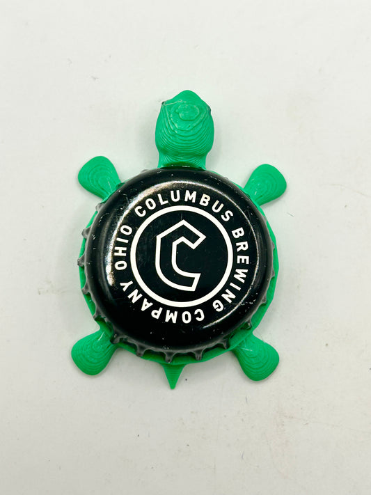 Ohio Columbus Brewing - Bottle Cap Magnet Turtle Shell Shocked Art