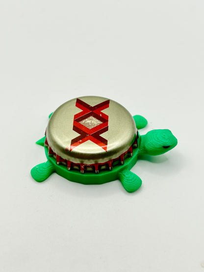Dos Equis (Gold & Red Border) - Bottle Cap Magnet Turtle Shell Shocked Art