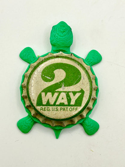 2 Way Soda (Green) - Bottle Cap Magnet Turtle Shell Shocked Art