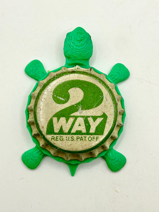 2 Way Soda (Green) - Bottle Cap Magnet Turtle Shell Shocked Art