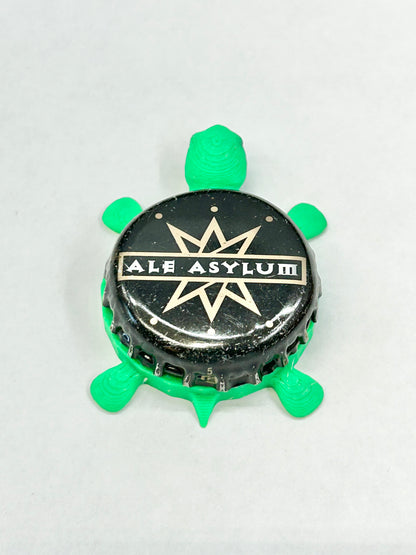 Ale Asylum (Black) - Bottle Cap Magnet Turtle Shell Shocked Art