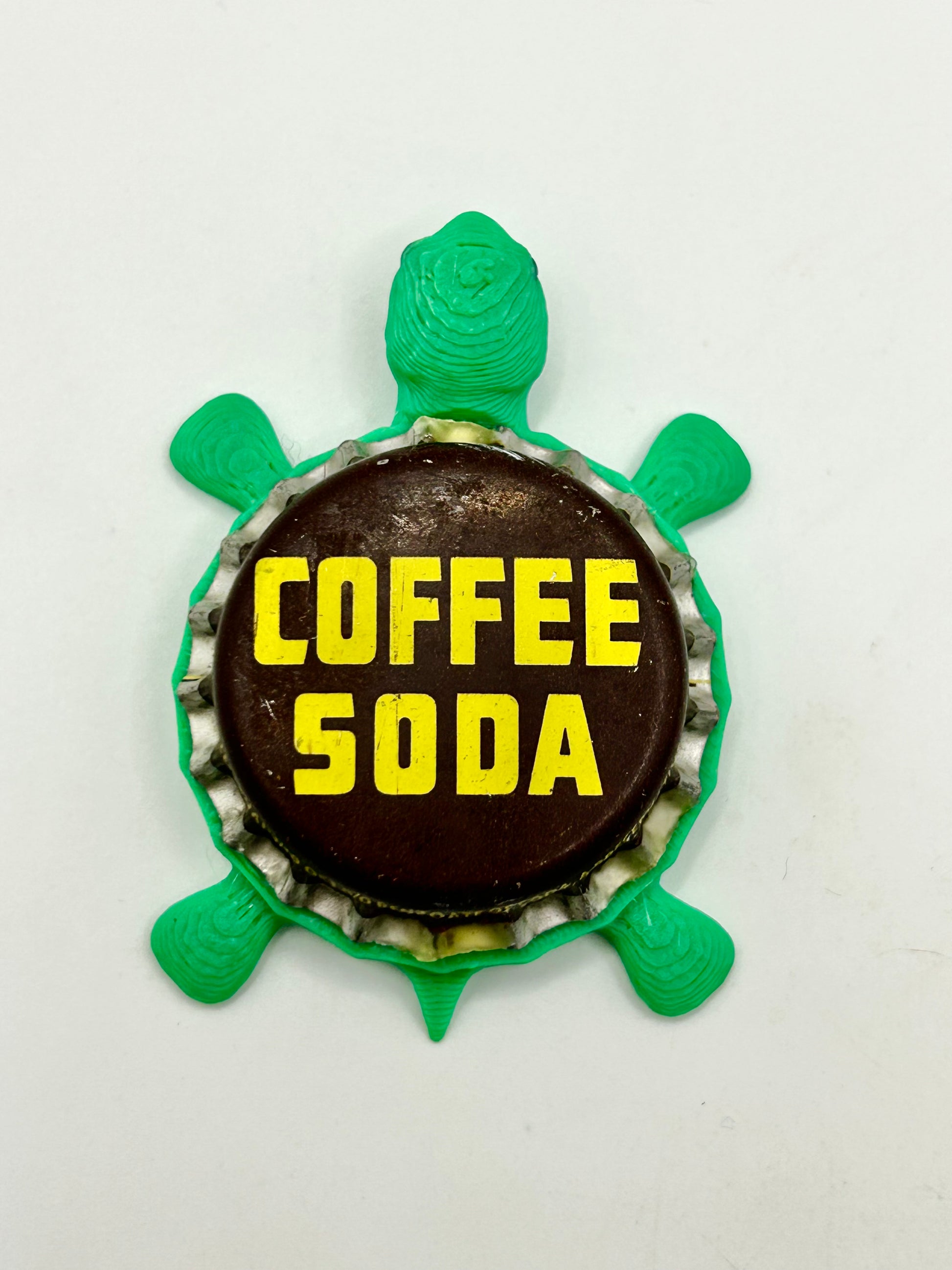 Coffee Soda - Bottle Cap Magnet Turtle Shell Shocked Art