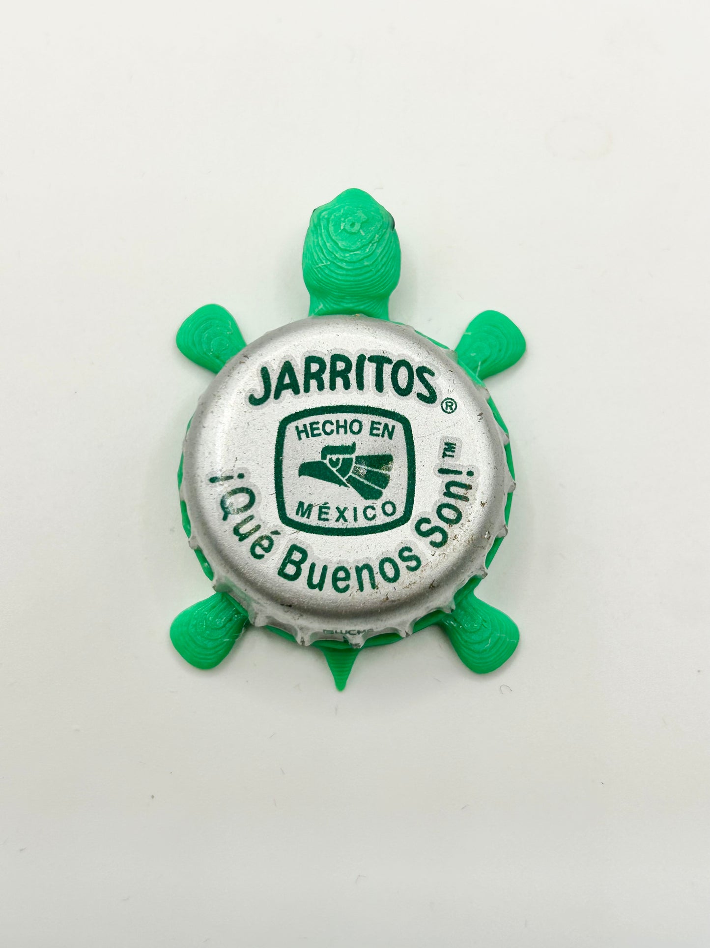 Jarritos - Que Buenos Son! (Green and Silver) - Bottle Cap Magnet Turtle