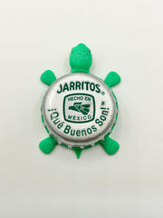 Jarritos - Que Buenos Son! (Green and Silver) - Bottle Cap Magnet Turtle Shell Shocked Art