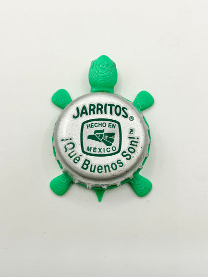 Jarritos - Que Buenos Son! (Green and Silver) - Bottle Cap Magnet Turtle Shell Shocked Art