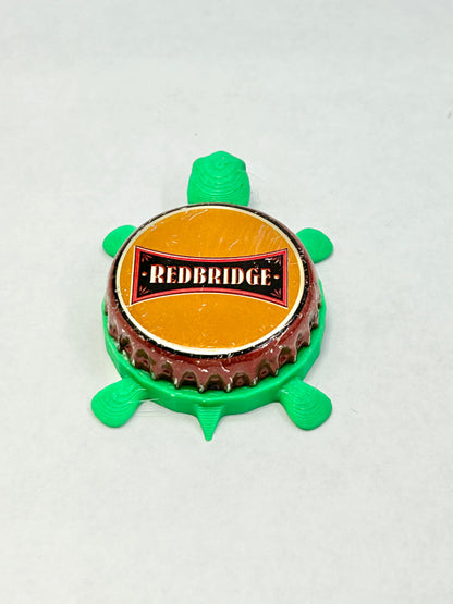 Redbridge Beer - Bottle Cap Magnet Turtle Shell Shocked Art