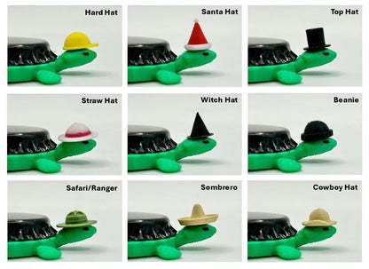 Image depicting an assortment of option hat styles for bottle cap magnet turtles