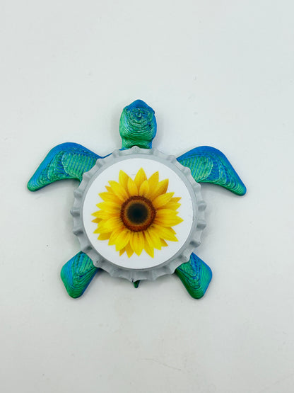 Sunflower - Sea Turtle Bottle Cap Magnet Shell Shocked Art