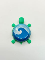 Beach Haus (Blue & White Sun Rays) - Bottle Cap Magnet Turtle Shell Shocked Art