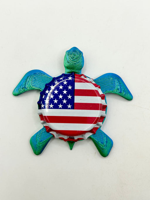 American Flag (USA, Patriotic) - Sea Turtle Bottle Cap Magnet Shell Shocked Art