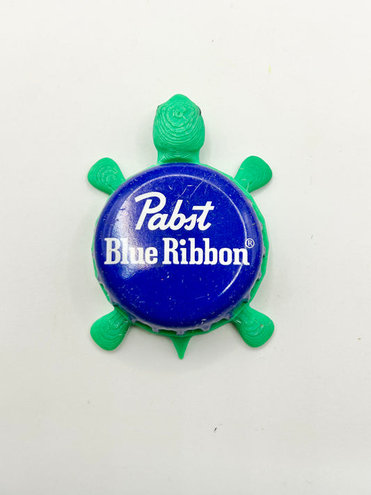 Pabst Blue Ribbon (Vintage Blue) - Bottle Cap Magnet Turtle