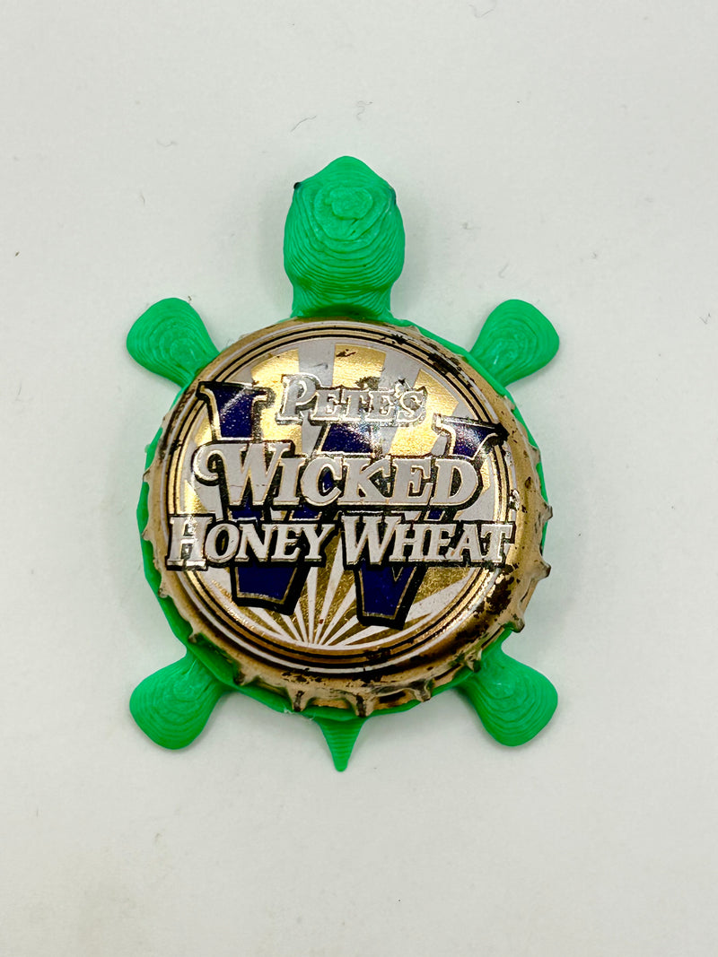 Pete's Wicked Honey Wheat - Bottle Cap Magnet Turtle Shell Shocked Art