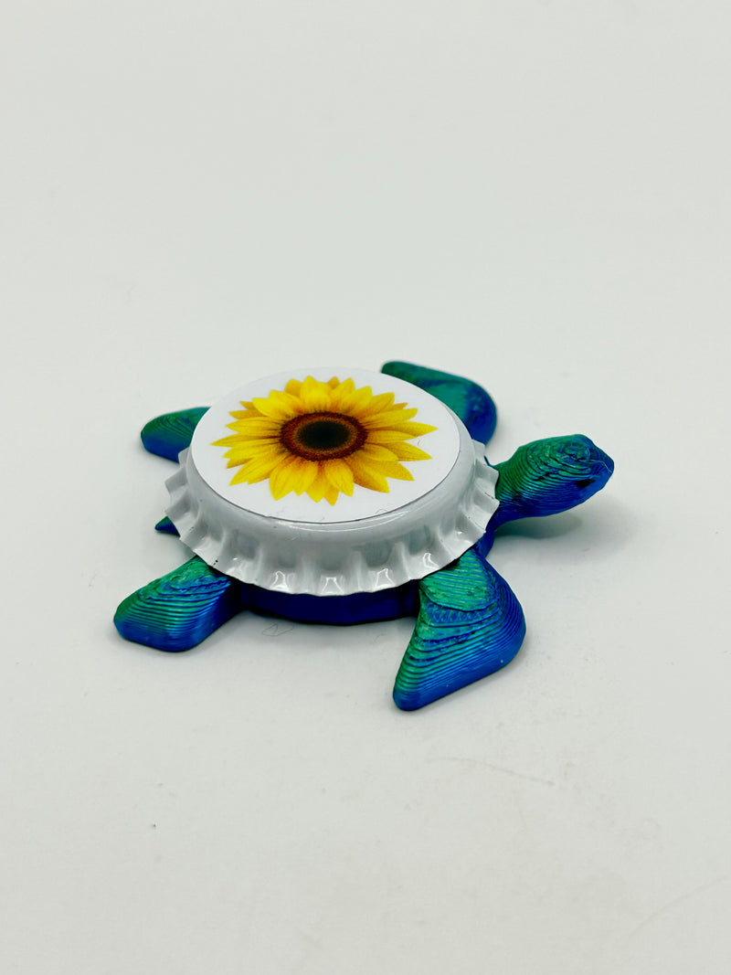 Sunflower - Sea Turtle Bottle Cap Magnet Shell Shocked Art