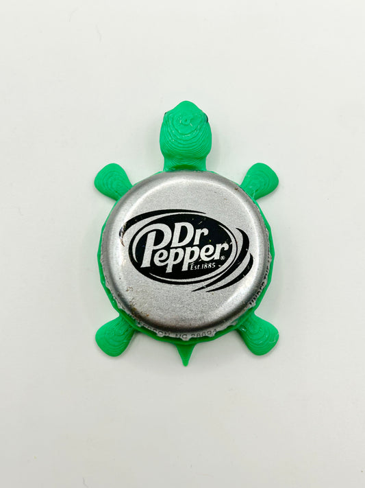 Dr Pepper Soda (Silver and Black) - Bottle Cap Magnet Turtle