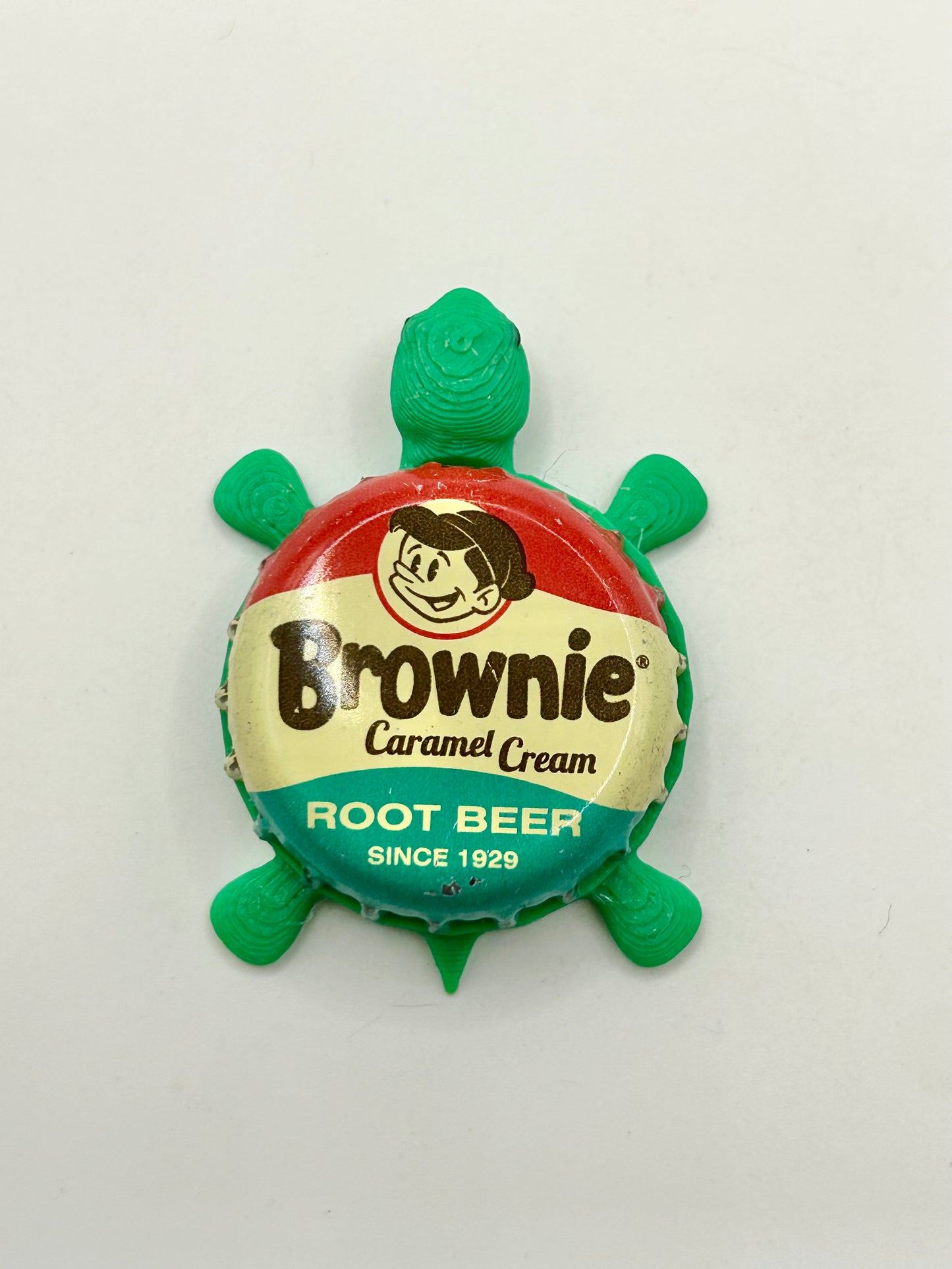 Brownie Root Beer (Boy with Cap) - Bottle Cap Magnet Turtle