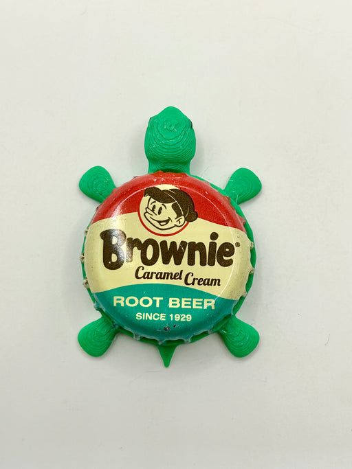 Brownie Root Beer (Boy with Cap) - Bottle Cap Magnet Turtle Shell Shocked Art