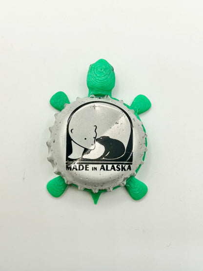 Alaskan Brewing (White) - Bottle Cap Magnet Turtle Shell Shocked Art