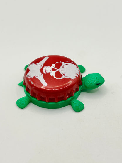 Skull with Crossed Beer Bottles - Bottle Cap Magnet Turtle Shell Shocked Art