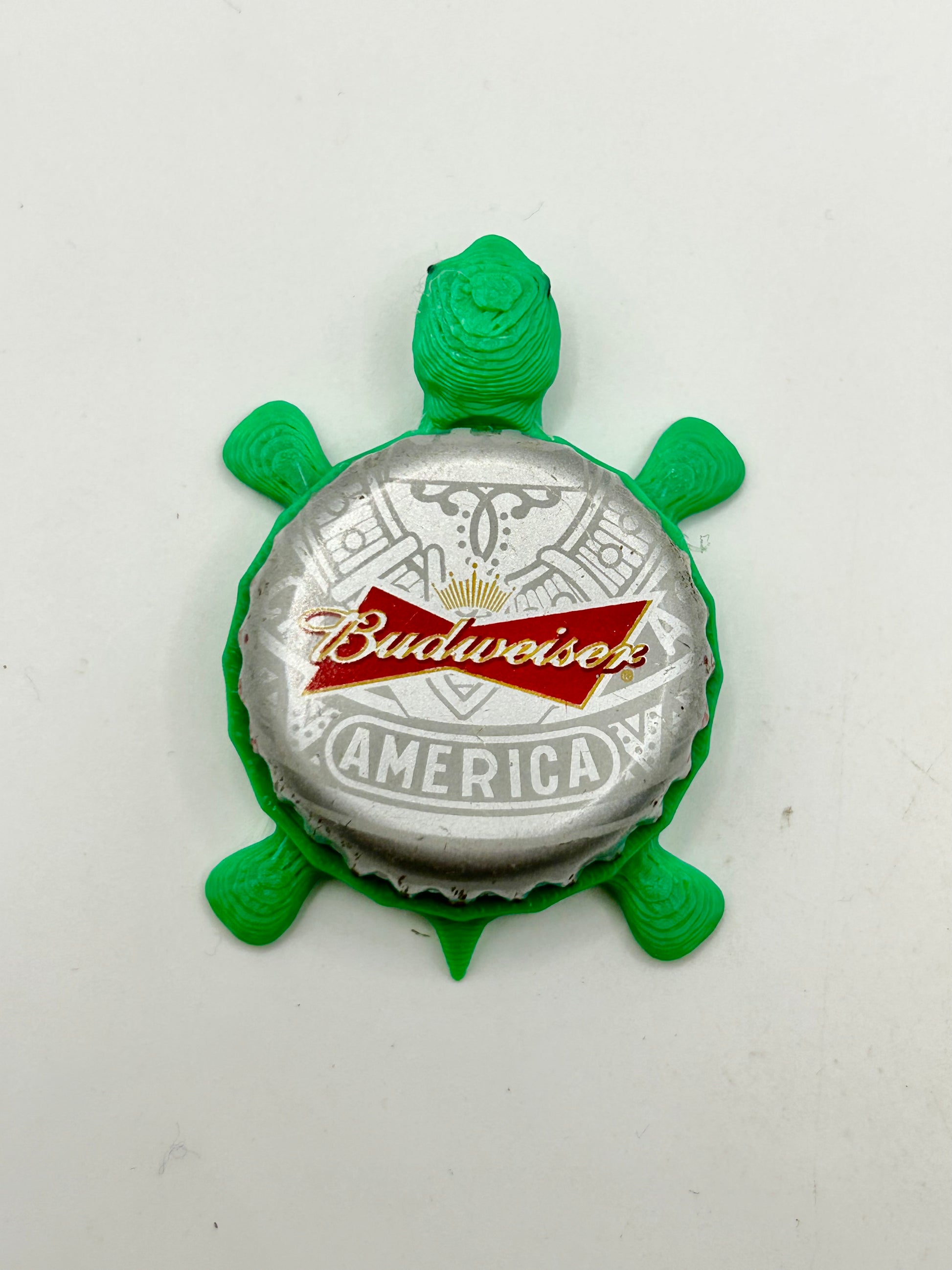 Budweiser (Silver and Red) - Bottle Cap Magnet Turtle Shell Shocked Art
