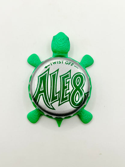 Ale8 (Green) - Bottle Cap Magnet Turtle Shell Shocked Art