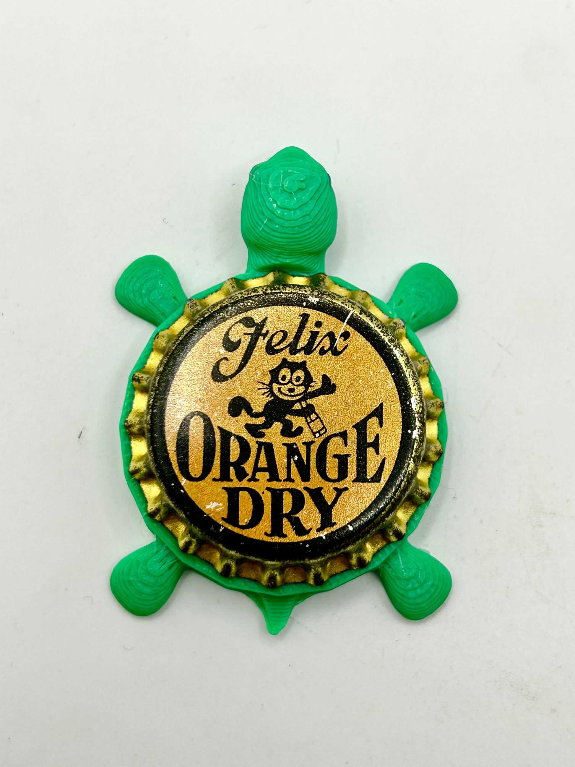 Felix Orange Soda - Bottle Cap Magnet Turtle Shell Shocked Art