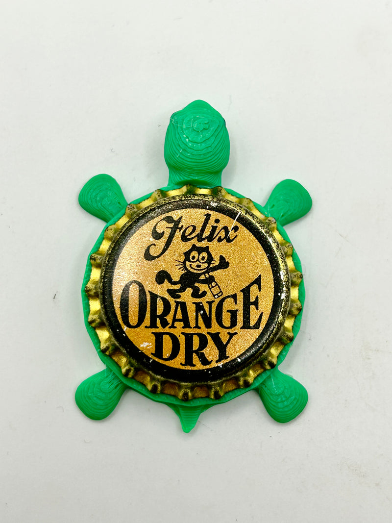 Felix Orange Soda - Bottle Cap Magnet Turtle Shell Shocked Art