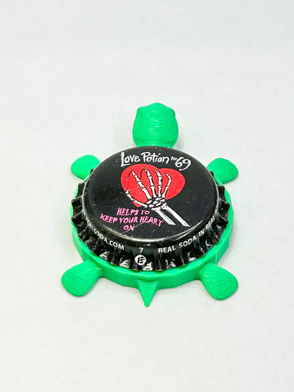 Love Potion No. 69 - Bottle Cap Magnet Turtle Shell Shocked Art