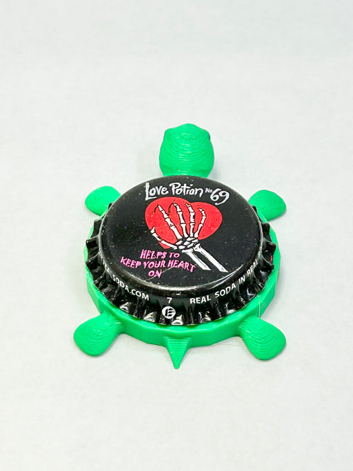 Love Potion No. 69 - Bottle Cap Magnet Turtle Shell Shocked Art