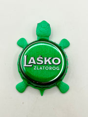 Lasko Zlatorog Beer - Bottle Cap Magnet Turtle Shell Shocked Art