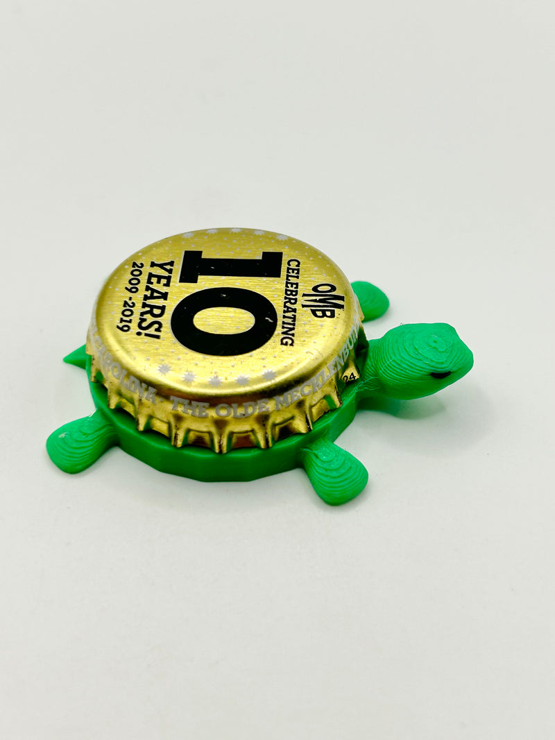 Olde Mecklenburg Brewing (OMB 10 Years) - Bottle Cap Magnet Turtle Shell Shocked Art