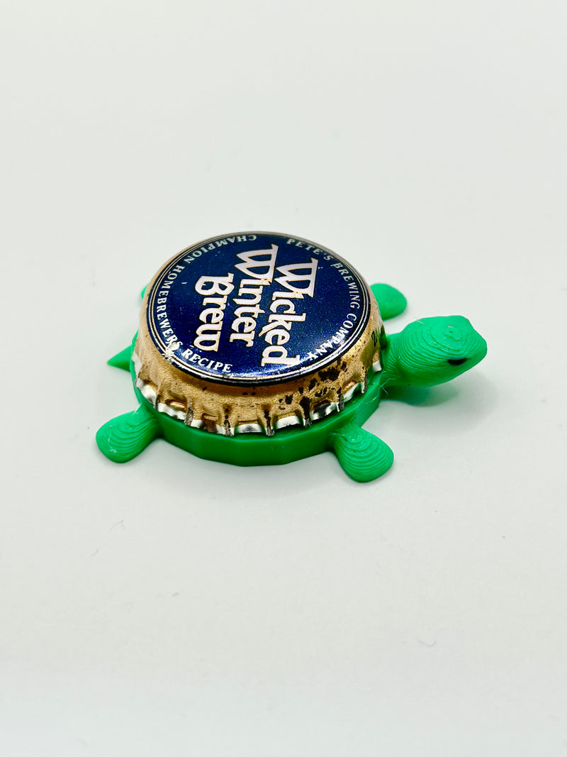 Pete's Wicked Winter Brew - Bottle Cap Magnet Turtle Shell Shocked Art