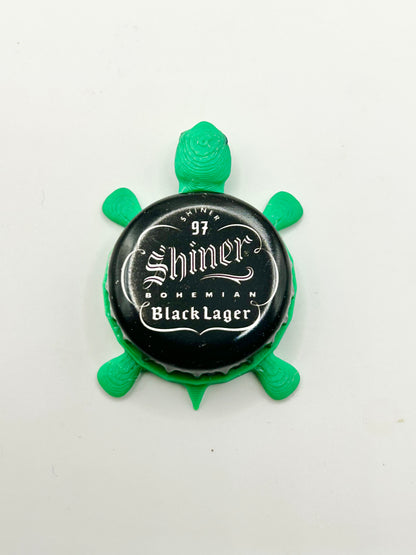 Shiner Bohemian Black Lager - Bottle Cap Magnet Turtle Shell Shocked Art