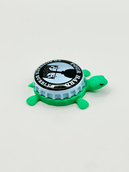 Pour Hard to Activate Bubbles - Bottle Cap Magnet Turtle Shell Shocked Art