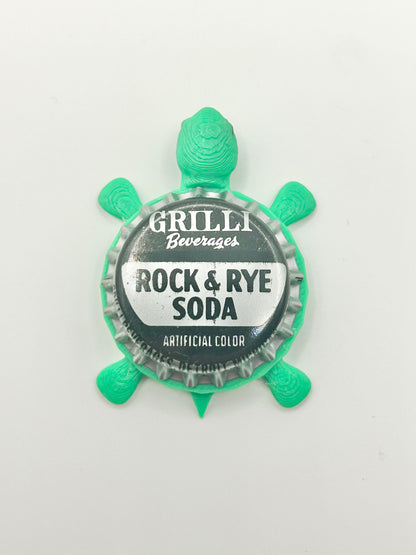Grilli Rock & Rye Soda - Bottle Cap Magnet Turtle Shell Shocked Art