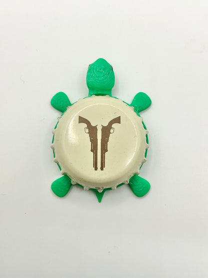Texas Revolver Brewing - Bottle Cap Magnet Turtle Shell Shocked Art