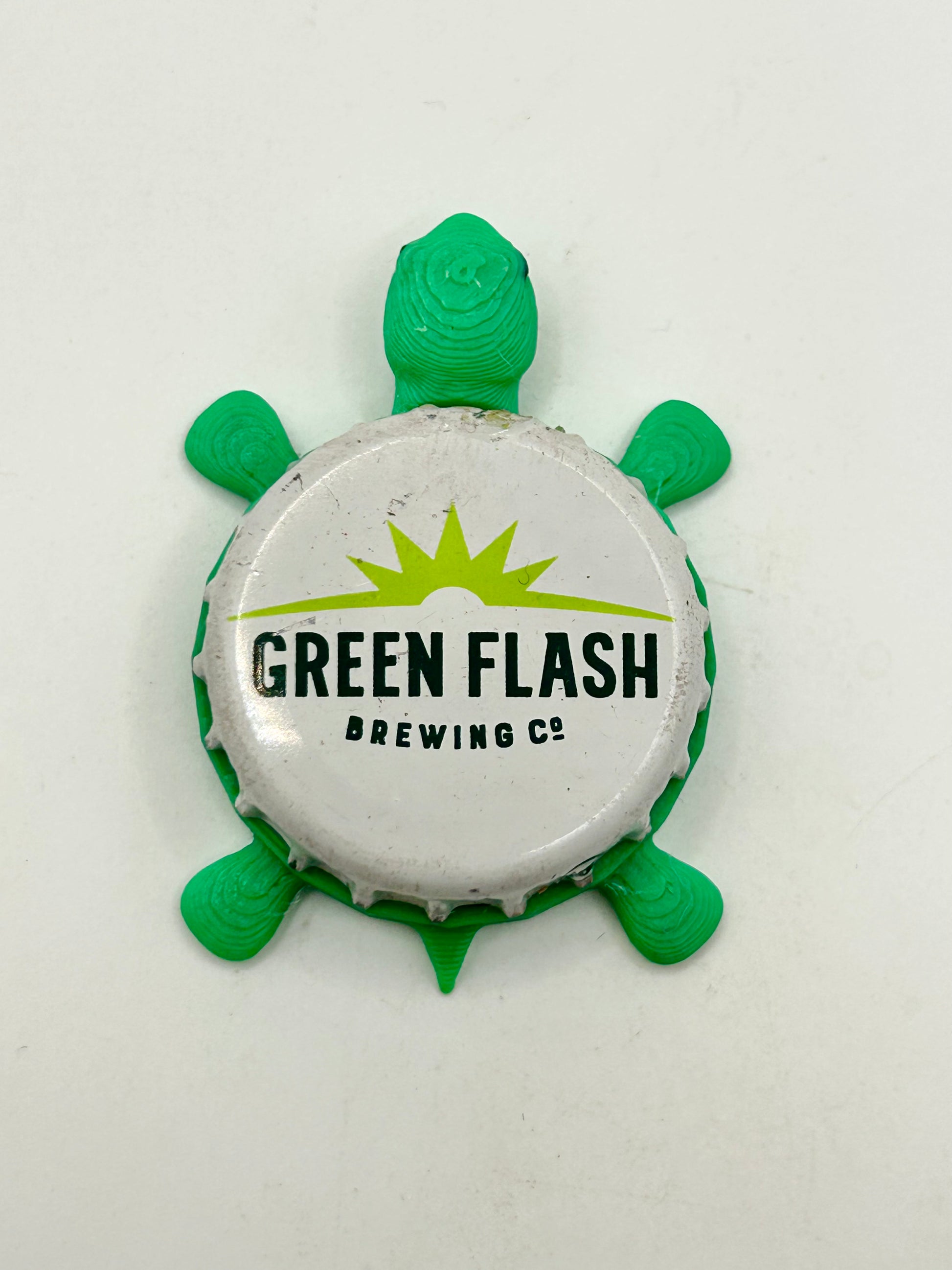 Green Flash Beer (White) - Bottle Cap Magnet Turtle Shell Shocked Art