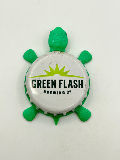 Green Flash Beer (White) - Bottle Cap Magnet Turtle Shell Shocked Art