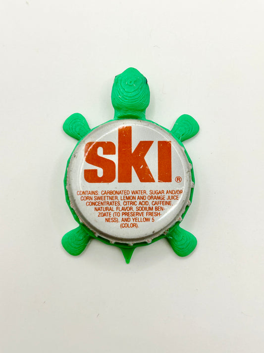 Ski (Red Text) - Bottle Cap Magnet Turtle