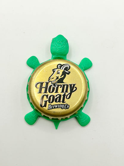 Horny Goat Brewing - Bottle Cap Magnet Turtle Shell Shocked Art